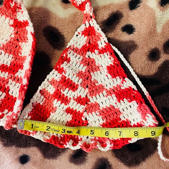 Crochet Handmade Bralette White Pink Red - Picture 5 of 6